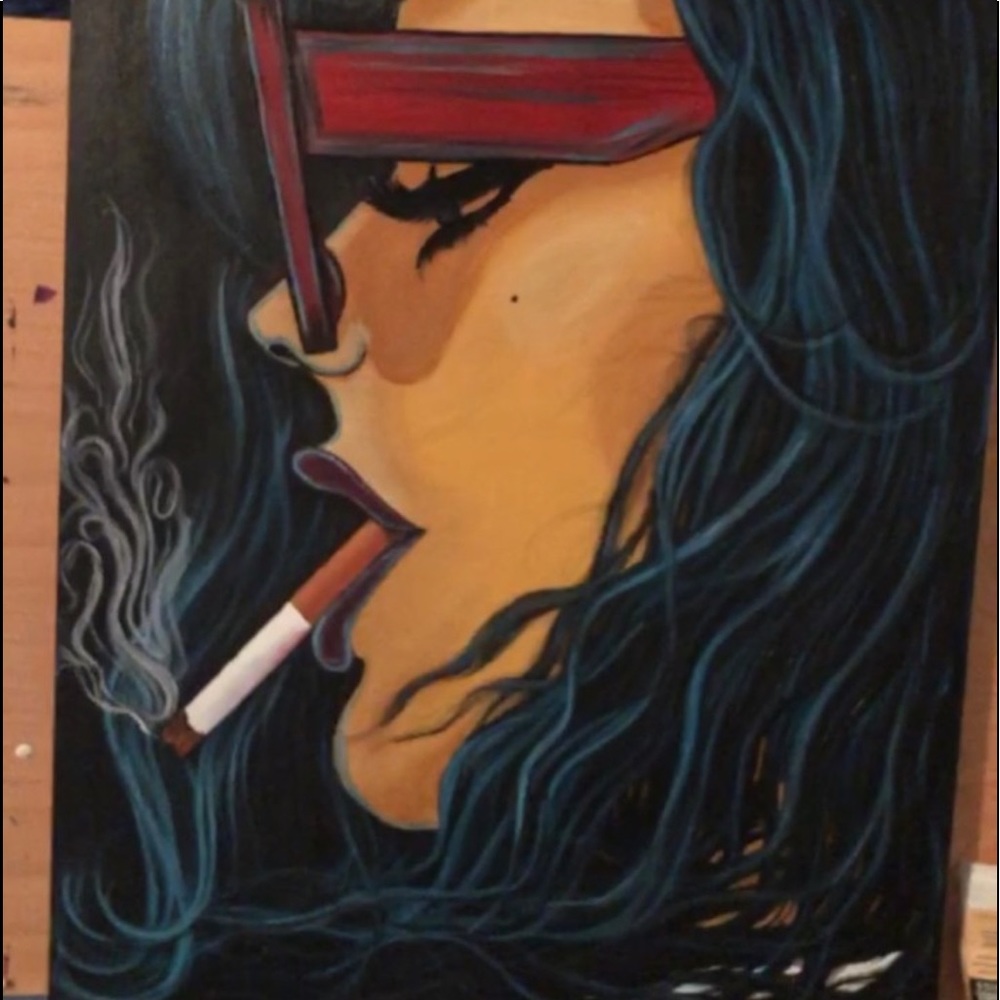 Woman smoking 20x24 canvas
